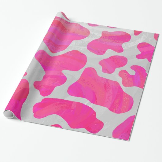 Koe Hot Pink en White Print Cadeaupapier (Uitgerold)