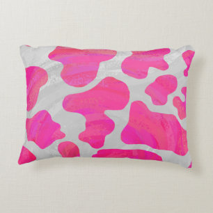 Koe Hot Pink en White Print Decoratief Kussen