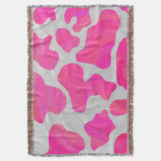 Koe Hot Pink en White Print Deken (Voorkant Verticaal)