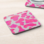 Koe Hot Pink en White Print Drankjes Onderzetter (Linkerzijde)