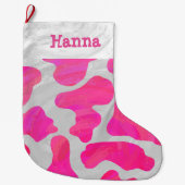 Koe Hot Pink en White Print Grote Kerstsok (Voorkant)