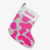 Koe Hot Pink en White Print Grote Kerstsok (Voorkant (Hangend))