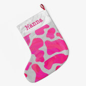 Koe Hot Pink en White Print Grote Kerstsok (Achterkant (Hangend))