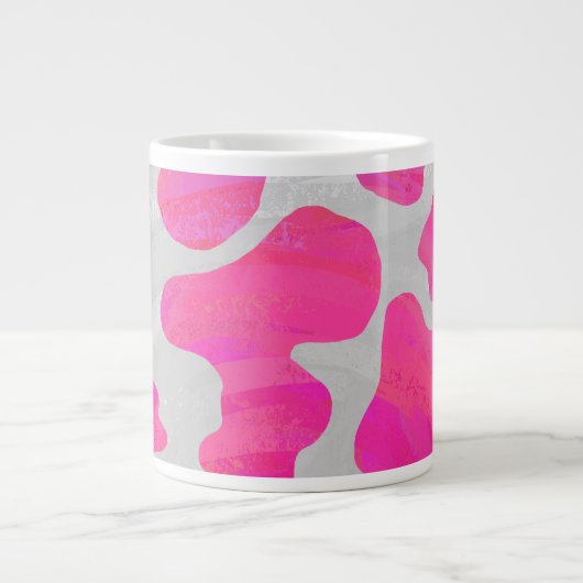 Koe Hot Pink en White Print Grote Koffiekop (Voorkant)