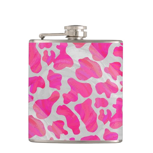 Koe Hot Pink en White Print Heupfles (Voorkant)