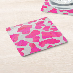 Koe Hot Pink en White Print Kartonnen Onderzetters