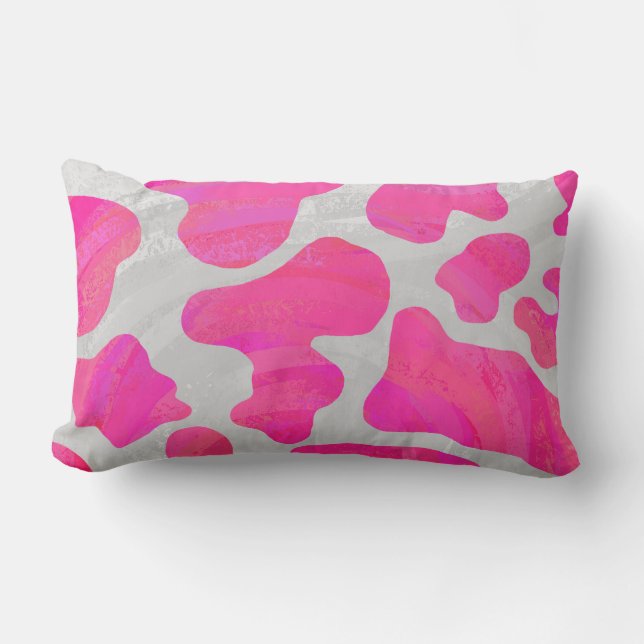 Koe Hot Pink en White Print Kussen (Voorkant)