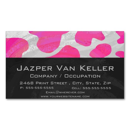 Koe Hot Pink en White Print Magnetisch Visitekaartje (Voorkant)