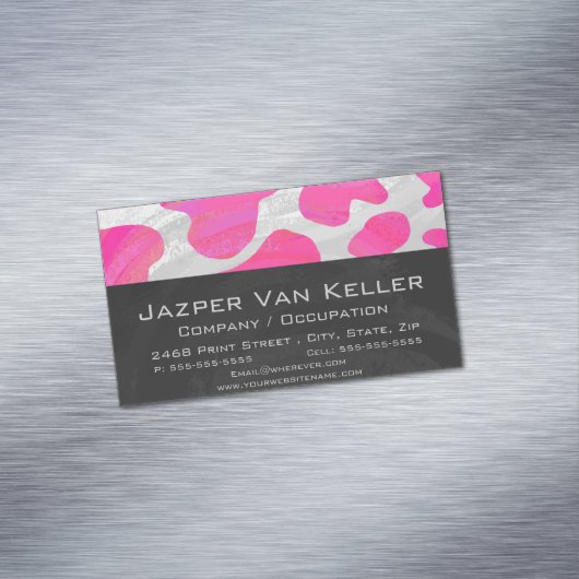 Koe Hot Pink en White Print Magnetisch Visitekaartje (Voorbeeld)