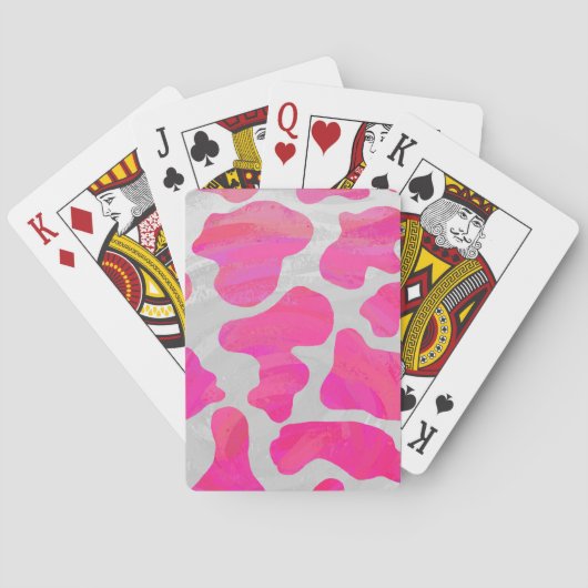 Koe Hot Pink en White Print Pokerkaarten (Achterkant)