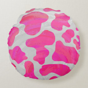 Koe Hot Pink en White Print Rond Kussen