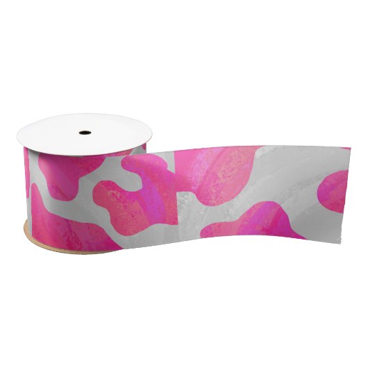 Koe Hot Pink en White Print Satijnen Lint (Spoel)