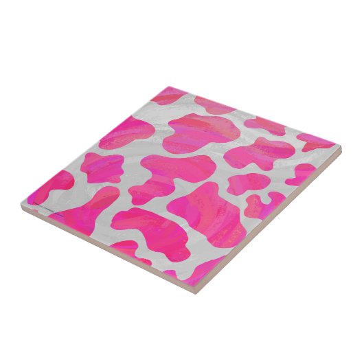 Koe Hot Pink en White Print Tegeltje (Zijkant)