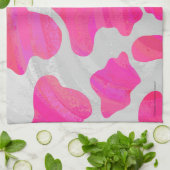 Koe Hot Pink en White Print Theedoek (Gevouwen)