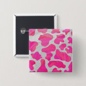 Koe Hot Pink en White Print Vierkante Button 5,1 Cm (Voorkant /achterkant)