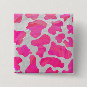 Koe Hot Pink en White Print Vierkante Button 5,1 Cm