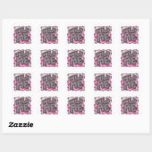 Koe Hot Pink en White Print Vierkante Sticker (Vel)