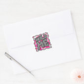 Koe Hot Pink en White Print Vierkante Sticker (Envelop)