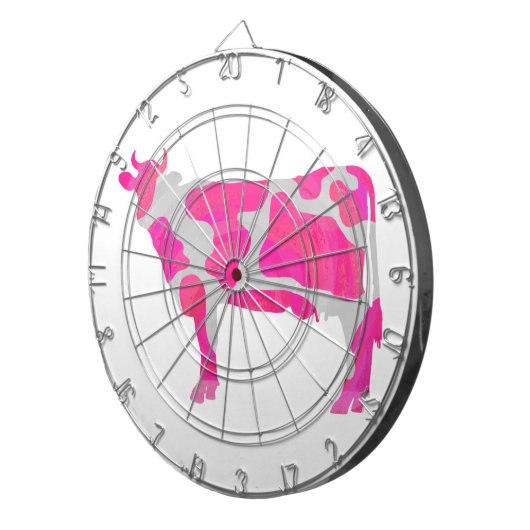 Koe Hot Pink en White Silhouette Dartbord (Voorkant Rechts)
