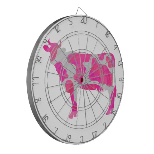 Koe Hot Pink en White Silhouette Dartbord (Voorkant Links)