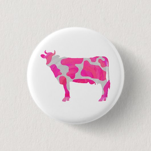 Koe Hot Pink en White Silhouette Ronde Button 3,2 Cm (Voorkant)