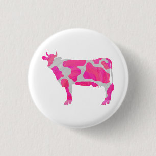 Koe Hot Pink en White Silhouette Ronde Button 3,2 Cm
