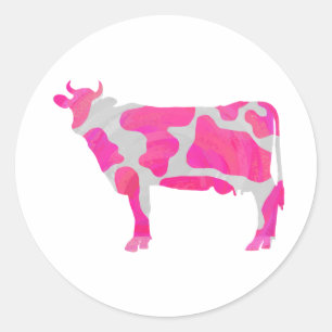 Koe Hot Pink en White Silhouette Ronde Sticker