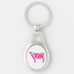 Koe Hot Pink en White Silhouette Sleutelhanger