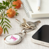 Koe Hot Pink en White Silhouette Sleutelhanger (Zijkant)