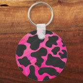 Koe Hot-roze en zwart afdrukken Sleutelhanger (Voorkant)