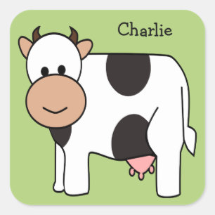 Koe illustratie aangepaste naam kinderen stickers