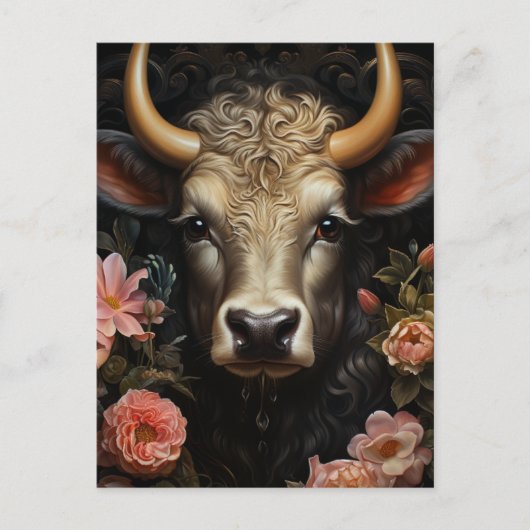 Koe in Bloemen Briefkaart (Voorkant)