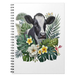 Koe in bloemrijke jungle PNG, tropische koe Notitieboek