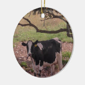 Koe in bomen met kerstmis keramisch ornament (Links)