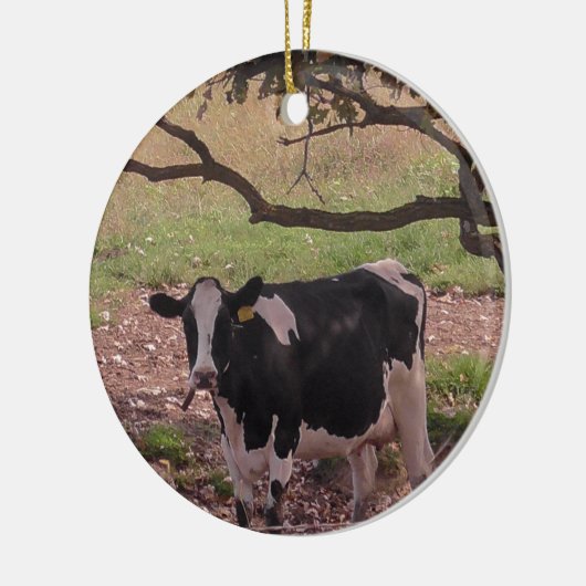 Koe in bomen met kerstmis keramisch ornament (Links)