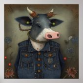 Koe in de couture - Funny koe in een kostuum Poster (Voorkant)