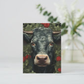 Koe in de Rode Bloemen Briefkaart (Staand voorkant)