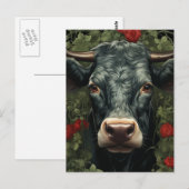 Koe in de Rode Bloemen Briefkaart (Voorkant / Achterkant)