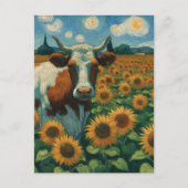 Koe in de Van Gogh Zonnebloemen Briefkaart (Voorkant)