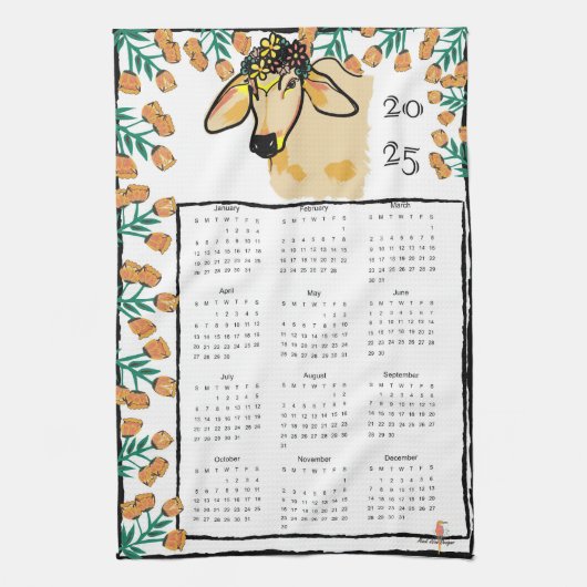 Koe in de wei 2025 Kalender Theedoek (Verticaal)