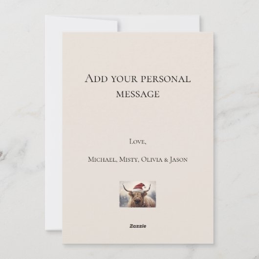 Koe in een kerstmuts vrolijk kerstfeest feestdagenkaart (Achterkant)