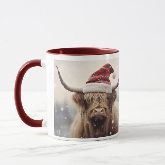 Koe in een kerstvakantie met kerstmuts mok (Links)