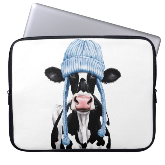 Koe in een pet. laptop sleeve (Voorkant)