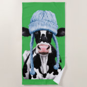 Koe in een pet. strandlaken (Voorkant)