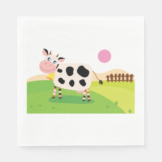 Koe in een veld papieren servetten (Voorkant)