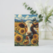 Koe in een zonnebloemveld briefkaart (Staand voorkant)