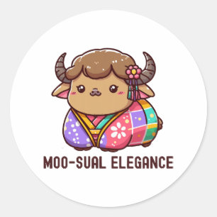 Koe in Elegantie in Hoogland Ronde Sticker