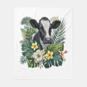 Koe in Floral Oerwoud, Tropische Koe Fleece Deken (Voorkant)