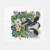 Koe in Floral Oerwoud, Tropische Koe Fleece Deken (Voorkant (Horizontaal))