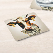 Koe in geld kartonnen onderzetters (Schuin)